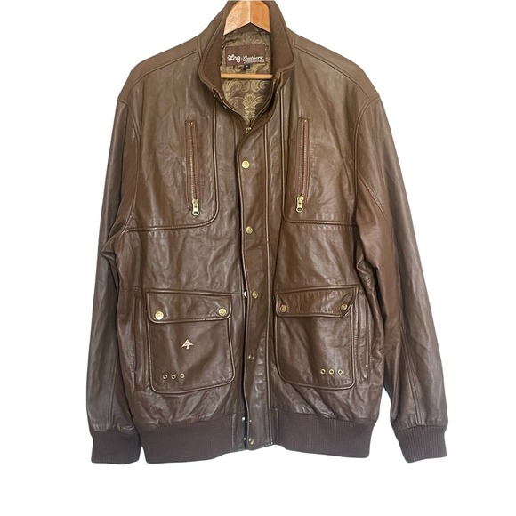 Lrg Other - LRG Brown Leather Bomber Jacket with Zip Pockets